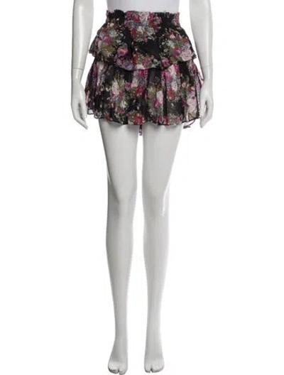 Pre-owned Loveshackfancy Floral Print Mini Skirt In Black