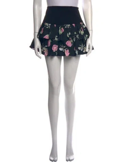 Pre-owned Loveshackfancy Floral Print Mini Skirt In Black