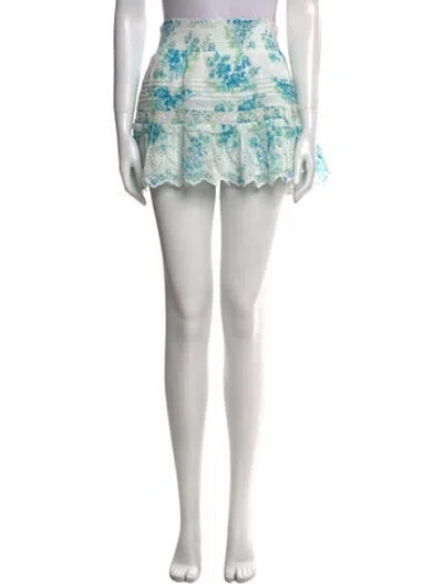 Pre-owned Loveshackfancy Floral Print Mini Skirt In Blue