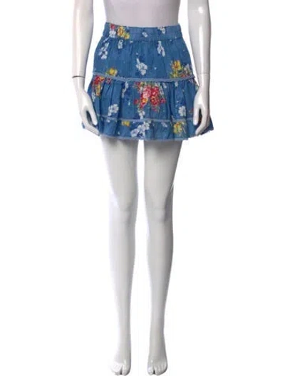 Pre-owned Loveshackfancy Floral Print Mini Skirt In Blue