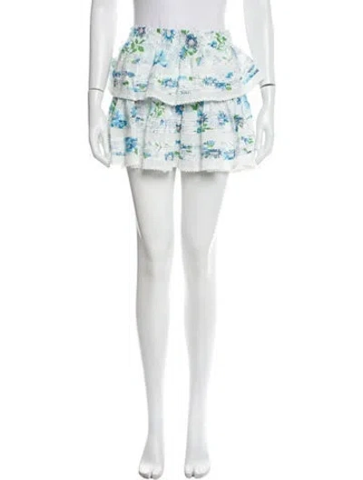 Pre-owned Loveshackfancy Floral Print Mini Skirt In Blue