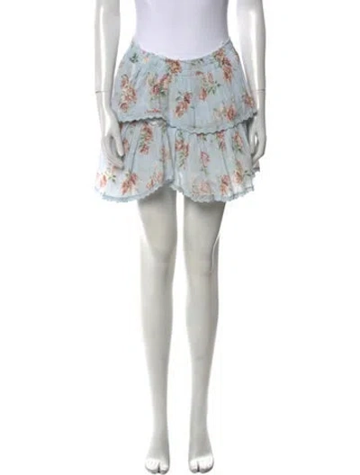 Pre-owned Loveshackfancy Floral Print Mini Skirt In Blue