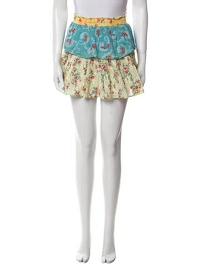 Pre-owned Loveshackfancy Floral Print Mini Skirt In Blue