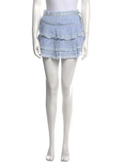 Pre-owned Loveshackfancy Floral Print Mini Skirt In Blue