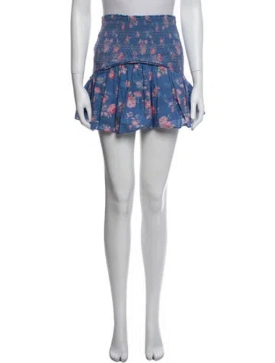 Pre-owned Loveshackfancy Floral Print Mini Skirt In Blue