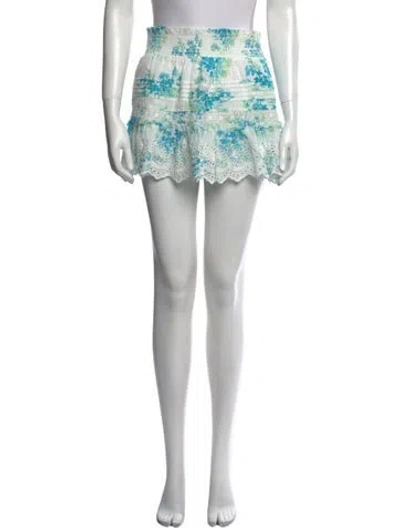 Pre-owned Loveshackfancy Floral Print Mini Skirt In Blue