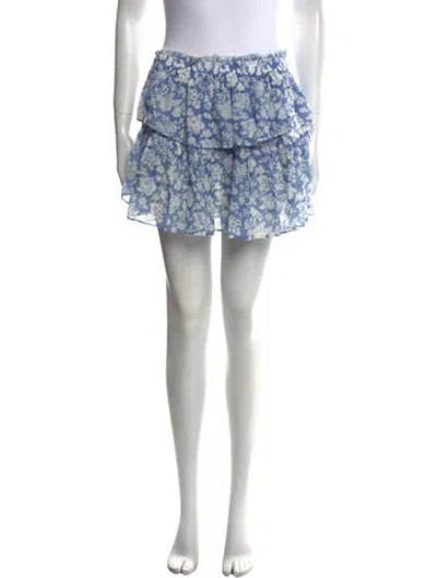Pre-owned Loveshackfancy Floral Print Mini Skirt In Blue