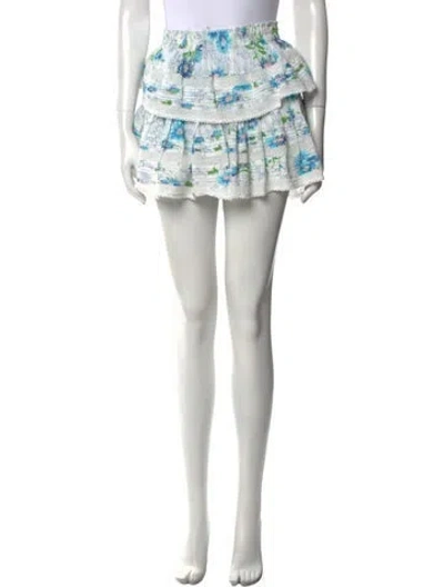 Pre-owned Loveshackfancy Floral Print Mini Skirt In Blue