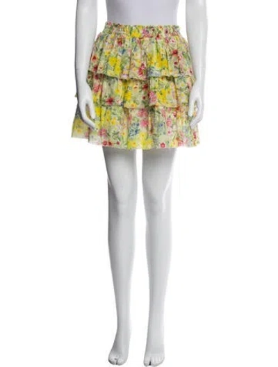 Pre-owned Loveshackfancy Floral Print Mini Skirt In Blue