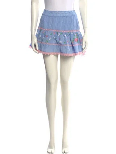 Pre-owned Loveshackfancy Floral Print Mini Skirt In Blue