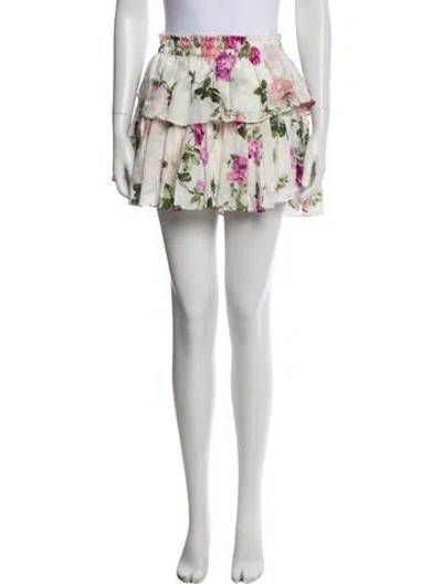 Pre-owned Loveshackfancy Floral Print Mini Skirt In Blue