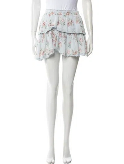 Pre-owned Loveshackfancy Floral Print Mini Skirt In Blue