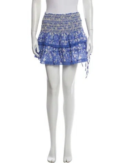 Pre-owned Loveshackfancy Floral Print Mini Skirt In Blue
