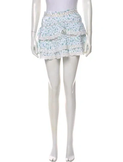 Pre-owned Loveshackfancy Floral Print Mini Skirt In Blue