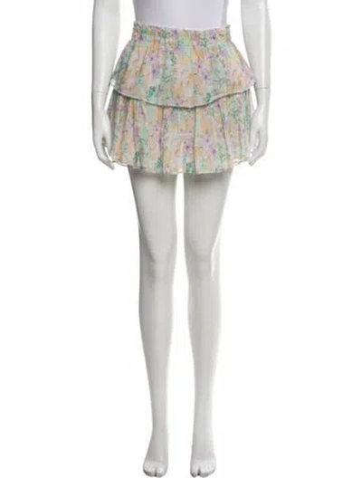 Pre-owned Loveshackfancy Floral Print Mini Skirt In Blue