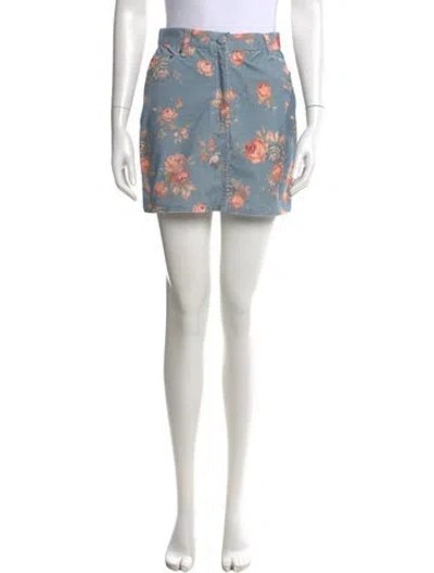 Pre-owned Loveshackfancy Floral Print Mini Skirt In Blue