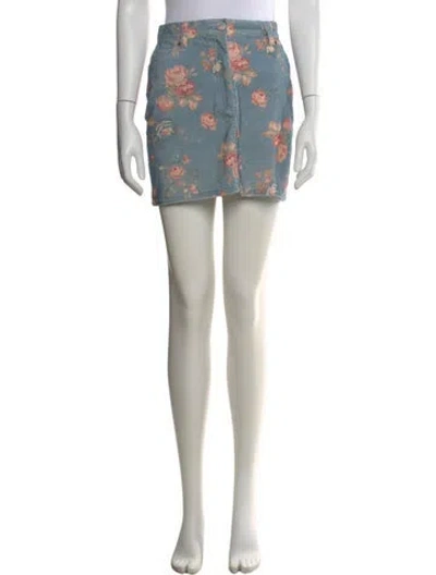 Pre-owned Loveshackfancy Floral Print Mini Skirt In Blue