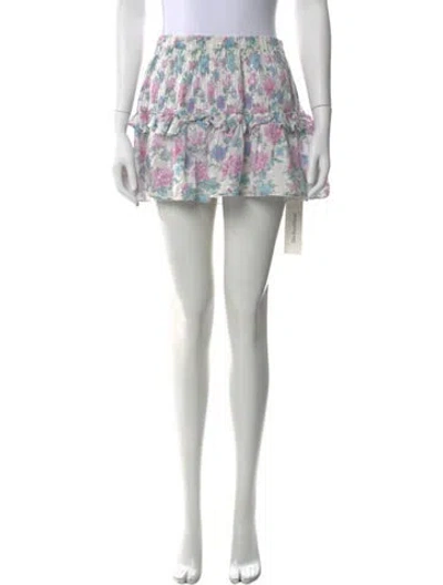 Pre-owned Loveshackfancy Floral Print Mini Skirt In Blue
