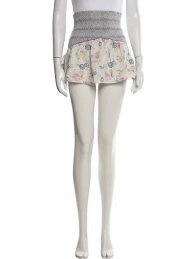 Pre-owned Loveshackfancy Floral Print Mini Skirt In Blue