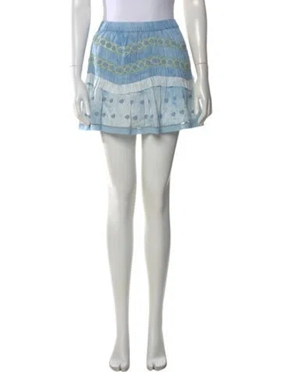 Pre-owned Loveshackfancy Floral Print Mini Skirt In Blue