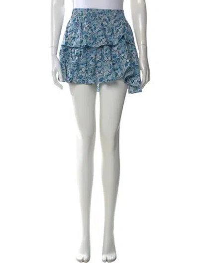Pre-owned Loveshackfancy Floral Print Mini Skirt In Blue