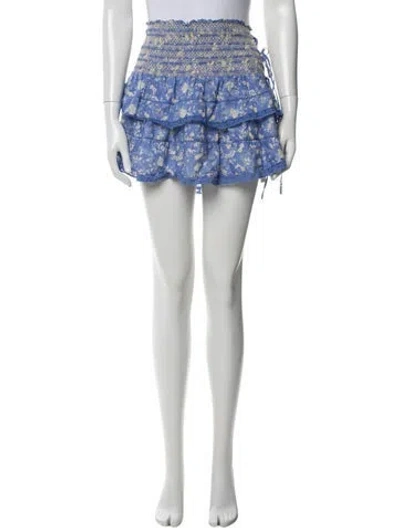 Pre-owned Loveshackfancy Floral Print Mini Skirt In Blue
