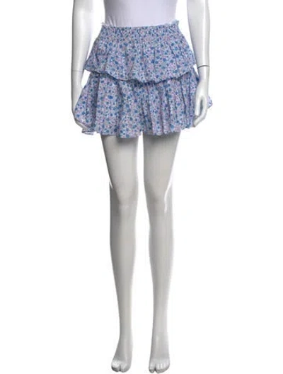 Pre-owned Loveshackfancy Floral Print Mini Skirt In Blue
