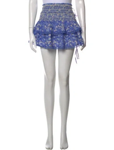 Pre-owned Loveshackfancy Floral Print Mini Skirt In Blue