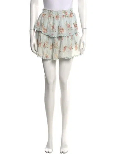 Pre-owned Loveshackfancy Floral Print Mini Skirt In Blue