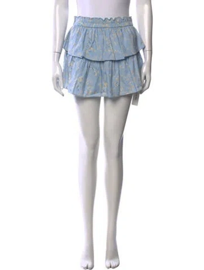 Pre-owned Loveshackfancy Floral Print Mini Skirt In Blue