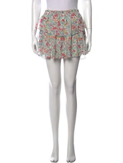 Pre-owned Loveshackfancy Floral Print Mini Skirt In Blue
