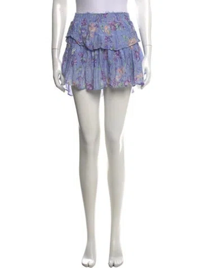 Pre-owned Loveshackfancy Floral Print Mini Skirt In Blue