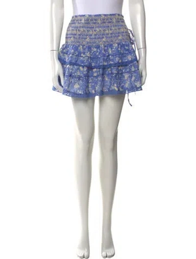 Pre-owned Loveshackfancy Floral Print Mini Skirt In Blue