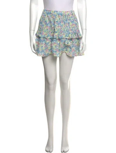 Pre-owned Loveshackfancy Floral Print Mini Skirt In Blue
