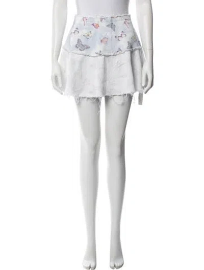 Pre-owned Loveshackfancy Floral Print Mini Skirt In Blue
