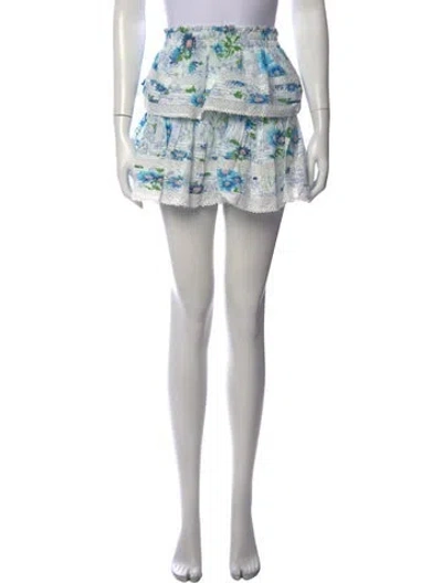 Pre-owned Loveshackfancy Floral Print Mini Skirt In Blue
