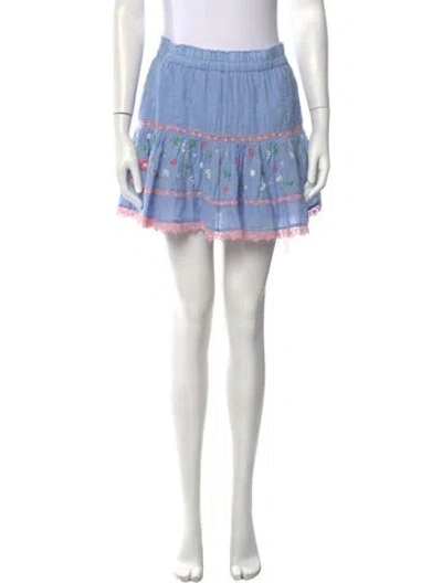 Pre-owned Loveshackfancy Floral Print Mini Skirt In Blue