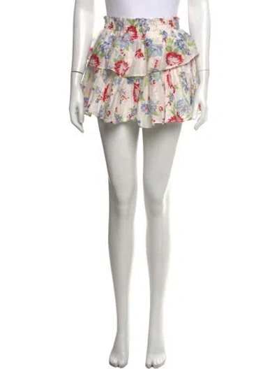 Pre-owned Loveshackfancy Floral Print Mini Skirt In Blue