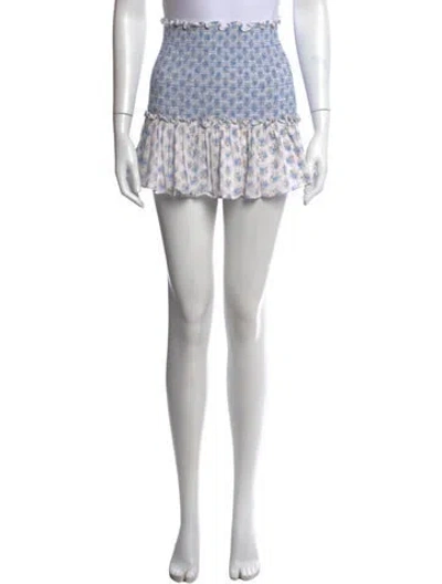 Pre-owned Loveshackfancy Floral Print Mini Skirt In Blue/white