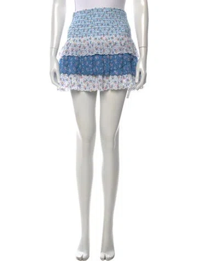 Pre-owned Loveshackfancy Floral Print Mini Skirt In Blue/white