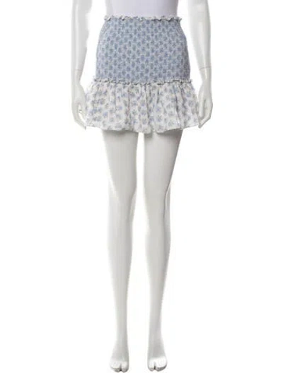 Pre-owned Loveshackfancy Floral Print Mini Skirt In Blue/white