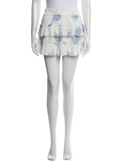 Pre-owned Loveshackfancy Floral Print Mini Skirt In Blue/white