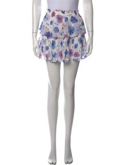 Pre-owned Loveshackfancy Floral Print Mini Skirt In Blue/white