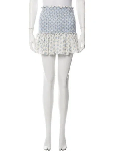 Pre-owned Loveshackfancy Floral Print Mini Skirt In Blue/white