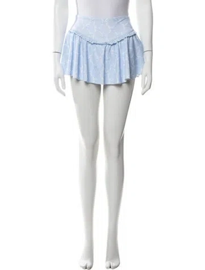 Pre-owned Loveshackfancy Floral Print Mini Skirt In Blue/white