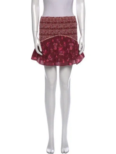 Pre-owned Loveshackfancy Floral Print Mini Skirt In Burgundy
