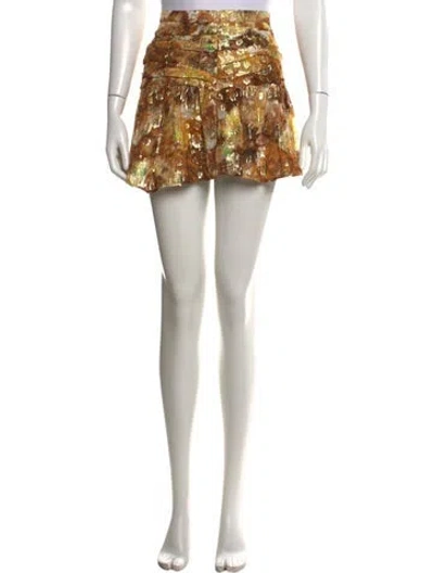 Pre-owned Loveshackfancy Floral Print Mini Skirt In Gold/metallic