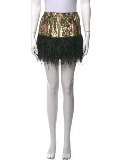 Pre-owned Loveshackfancy Floral Print Mini Skirt In Gold/metallic