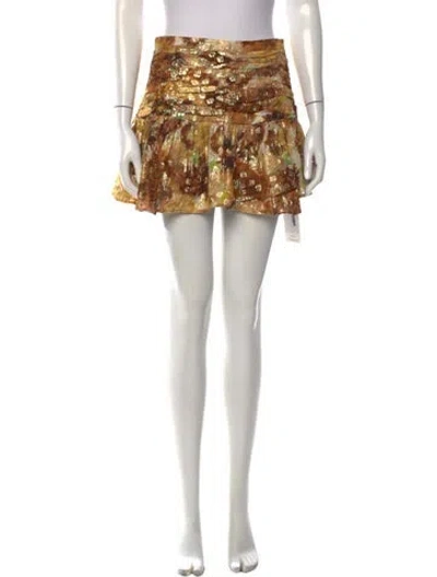 Pre-owned Loveshackfancy Floral Print Mini Skirt In Gold/metallic