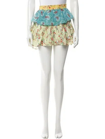 Pre-owned Loveshackfancy Floral Print Mini Skirt In Green